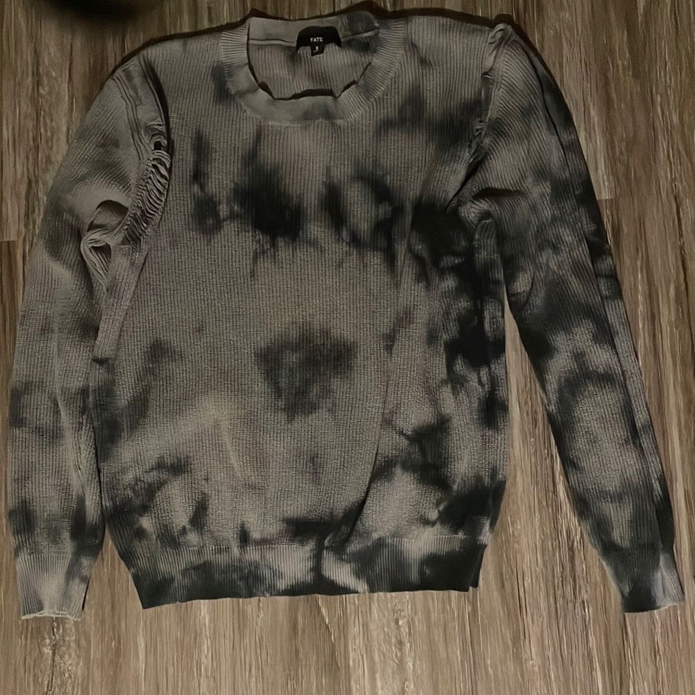gray and black tie dye grunge / alt sweater